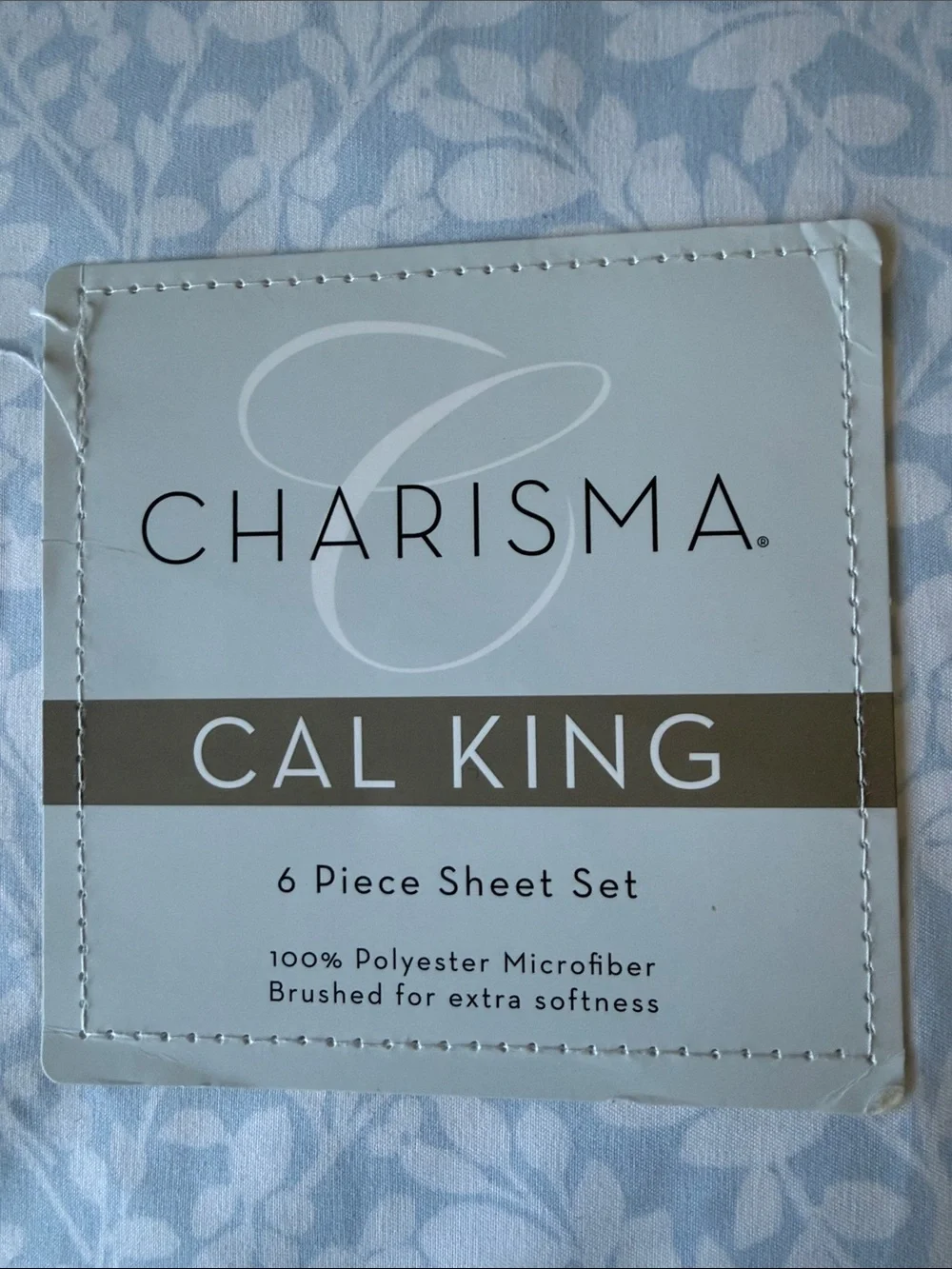 Charisma Light Blue and White Cal King 6-Piece Sheet Set - Leaf Pattern